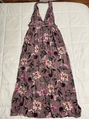 American Threads Mauve Floral Halter Maxi Dress